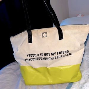 Kate Spade Tequila is Not My Friend Canvas Call To Action Tote  lime green green